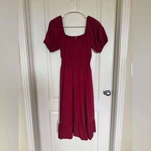 SHEIN NWOT Burgundy Puff Sleeve Midi Dress